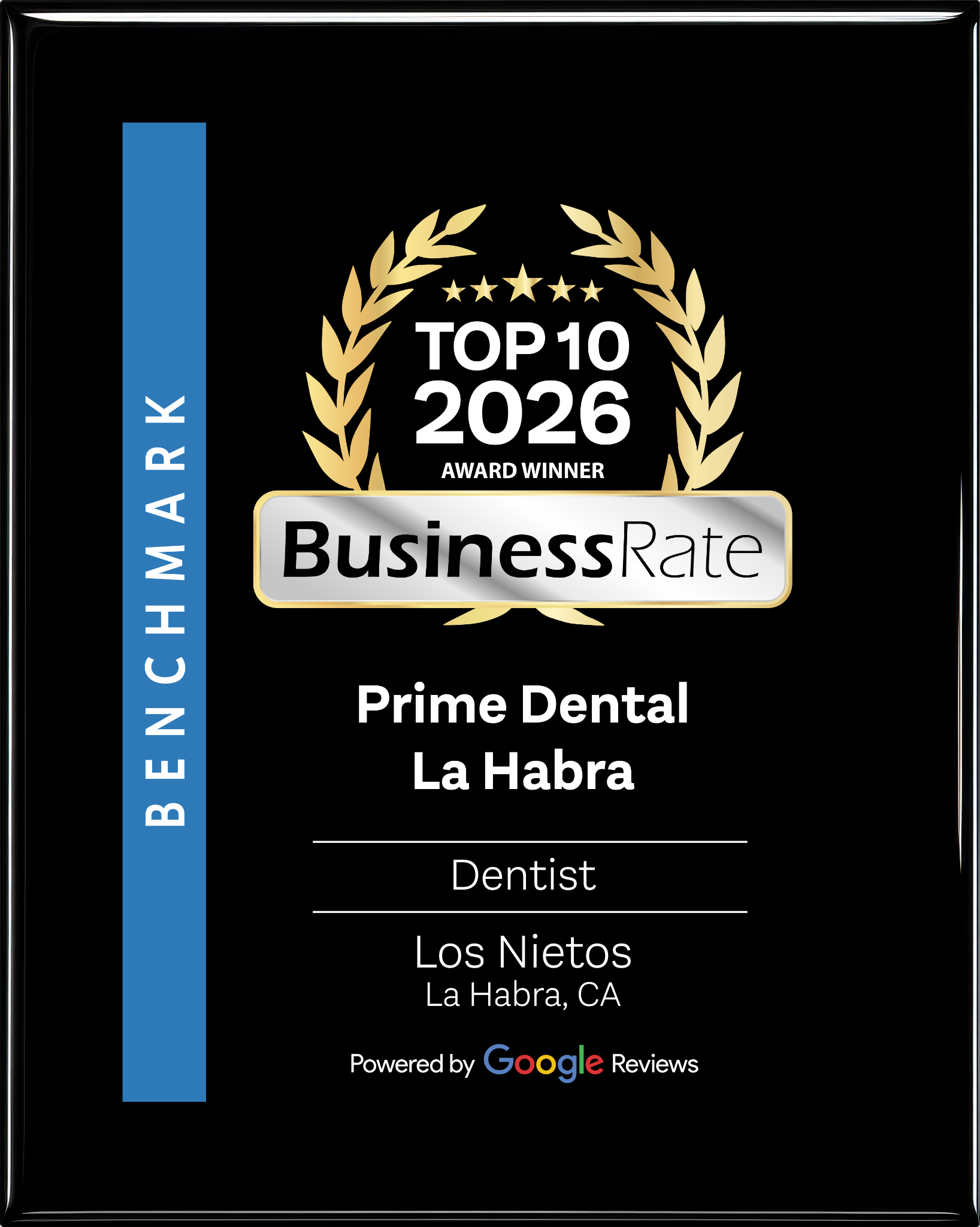 BusinessRate Top 10 2026 award for Prime Dental La Habra